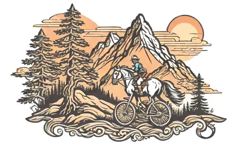 Mountain Ride With Trees Colors Sunset