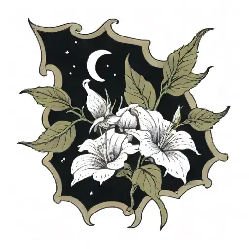 Moonflower And Moon Surrounding The Moonflowers