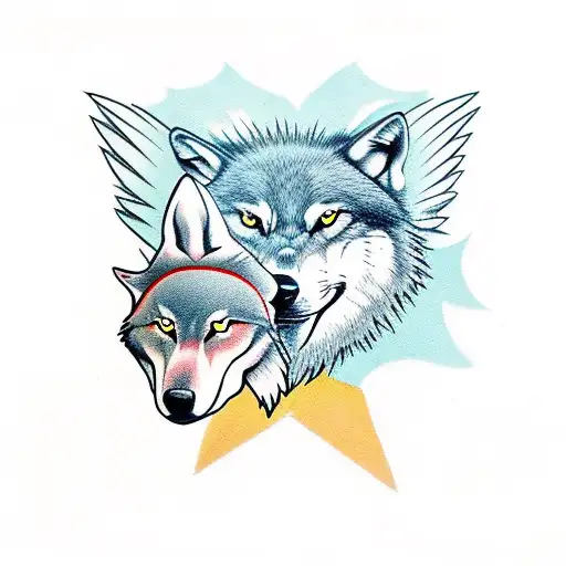 Two Wolf Heads Facing Opposite Directions