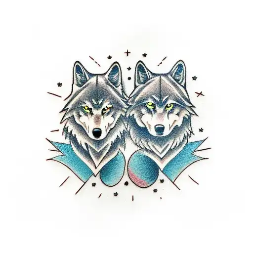 Two Wolf Heads Facing Opposite Directions