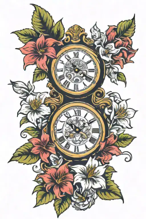 Clock Wrapped With Clematis Flowers Intertwined