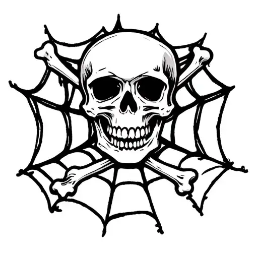 Skull And Crossbones In The Middle Of A Spiderweb