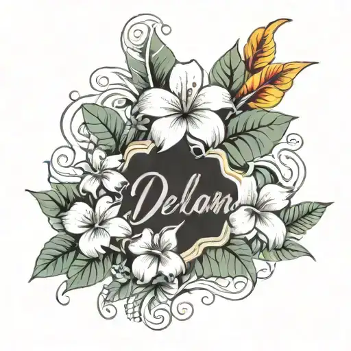 Tropical Flowers With Name Dezelan Written In Cursive Across
