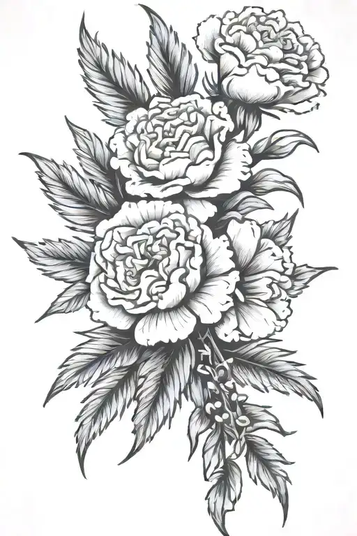 Carnation Flowers And Palm Branches And Rosary Beads Black And White