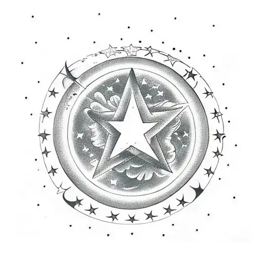 1 Big Star Shape Surrounded By 2 Smaller Star Shapes And Decoration