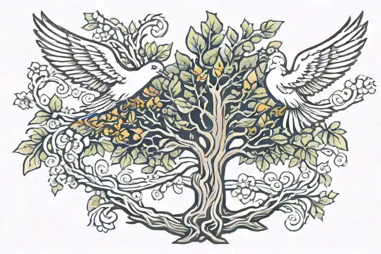 Tree With Dove And Cross Intertwined