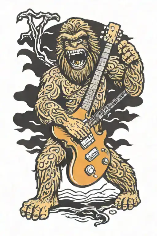 A Happy Sasquatch Playing An Electric Guitar