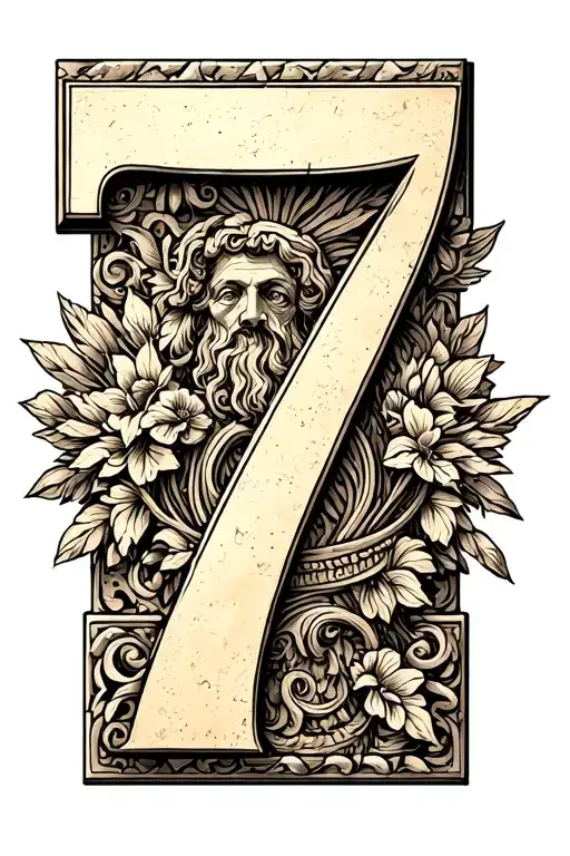 Roman Number 7 As Carved In Stone With Depth