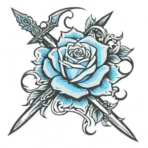 Blue Rose And Swords Crossed