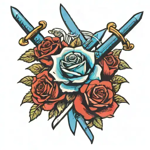 Blue Rose And Crossing Swords