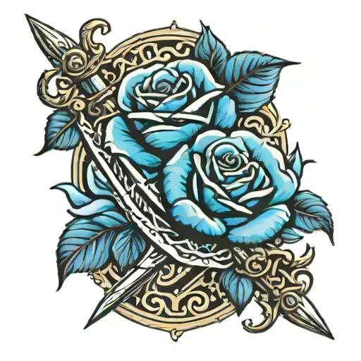 Blue Rose And Crossing Swords Going Down