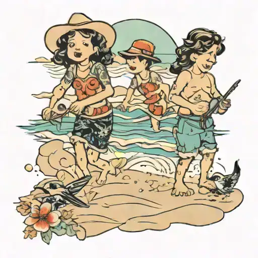 Beach Background With Me And My Two Kids Playing