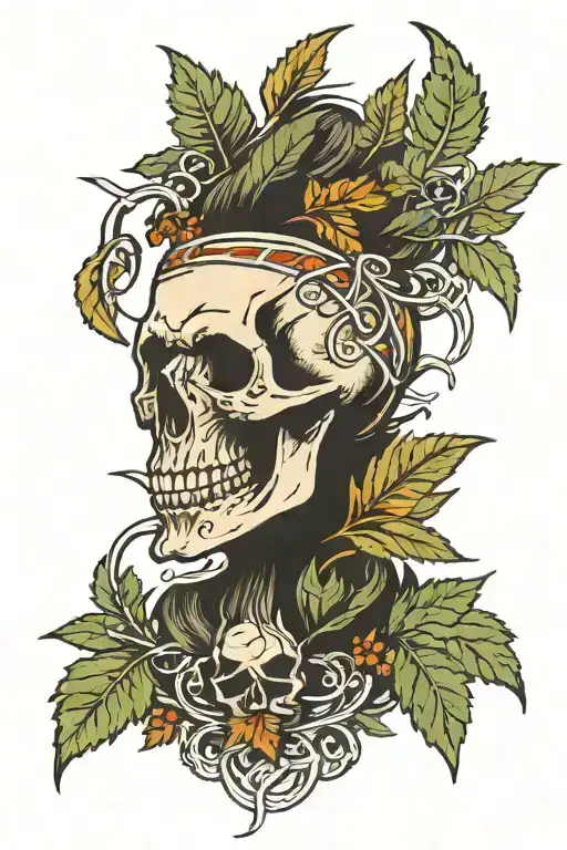 Stang Skull With Pines And Leaves Around It