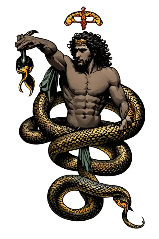 13 Feats Of Heracles Against The Background Of A Snake