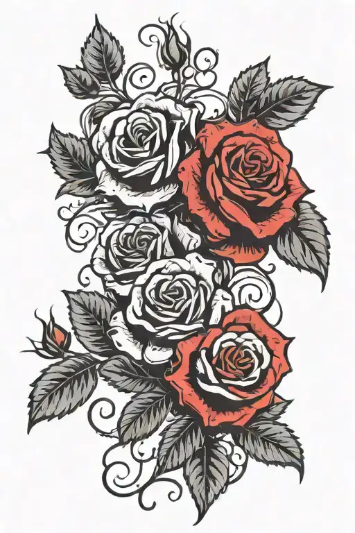Black And Red Rose With Vines And Roses Wrapping Arm