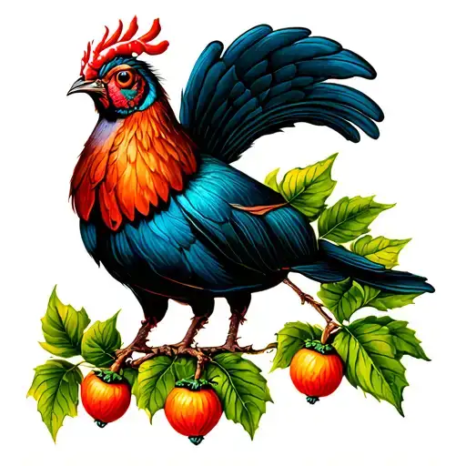 Male Capercaille With Cloudberry And Leaves For Chest