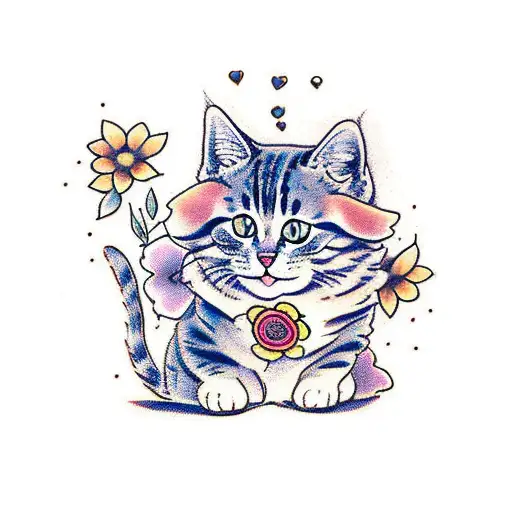 Cute Cat And Flowers