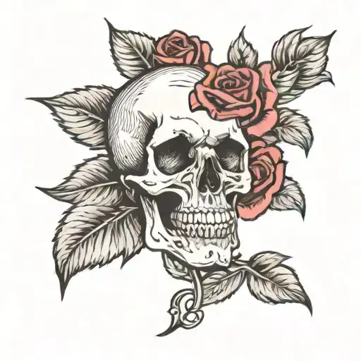 Skull With Rose In Foreground