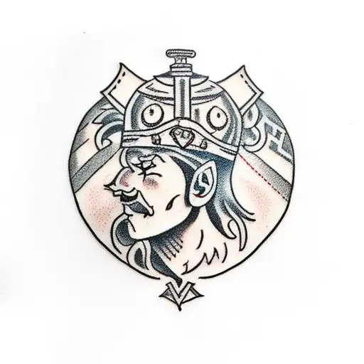 Traditional Tattoo Of Scottish Viking Holding Head Of English Knight