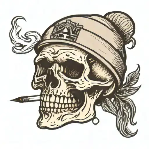 Skull Wearing Beanie And Smoking Weed
