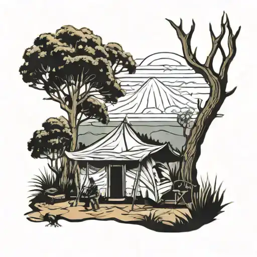 Australian Outback Forest Camping And Swagman