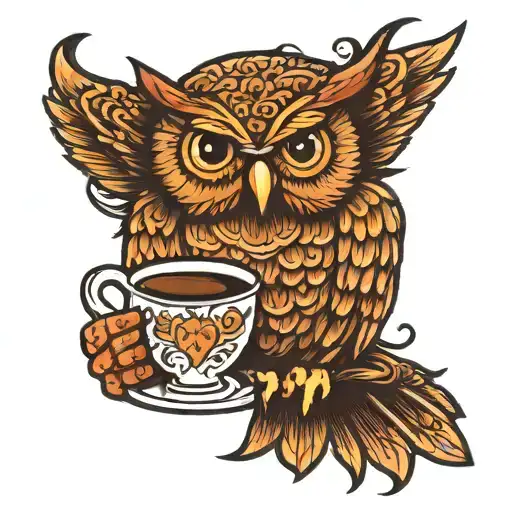 Owl Holding Coffee Cup