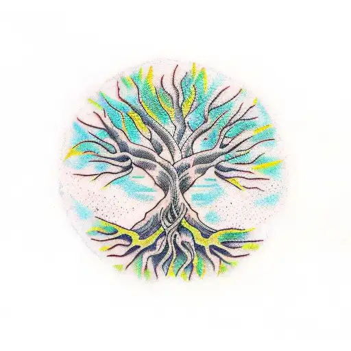 Tree Of Life With Roots On A Half Sleeve