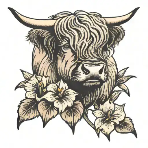 Highland Cow And Iris