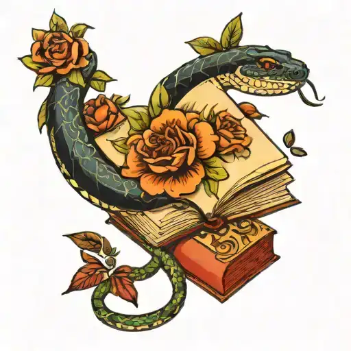 Book Surrounded By Flowers And A Snake