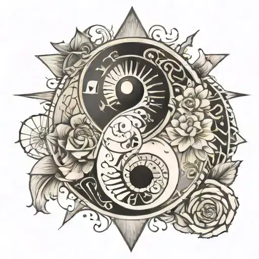 Yin Yang Symbol Incorporating Musical And Technological Elements