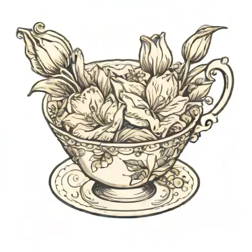A Pretty Feminine Teacup Without The Saucer That Has Tulips And Gladiolus Flowers Inside
