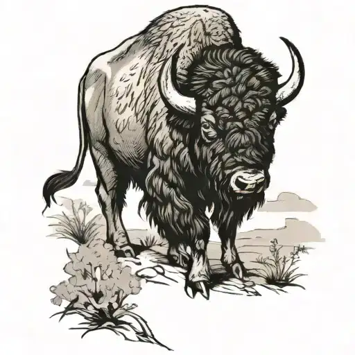 A Bison Standing The Middle Of A Path On A Little Hill