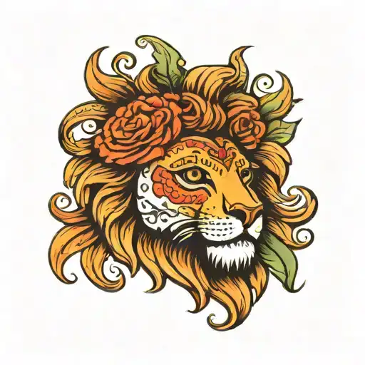 Sugar Skull Lion Head Peace Love