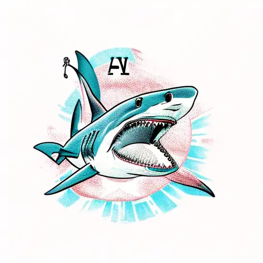 Shark With Letter V In A Banner And Bear With Letter A In Banner