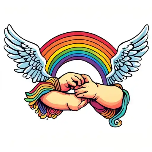Baby Hand Holding A Rainbow With Wings