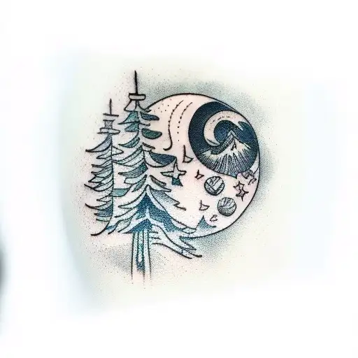Arm Band Tattoo With A Forest Tree Line And A Moon