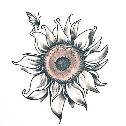 Sunflower With A Stem And Butterfly