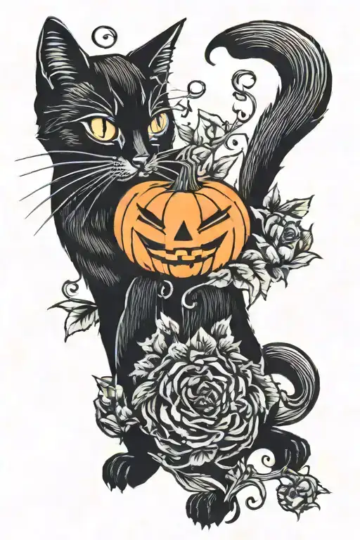 Black Cat And Pumpkin