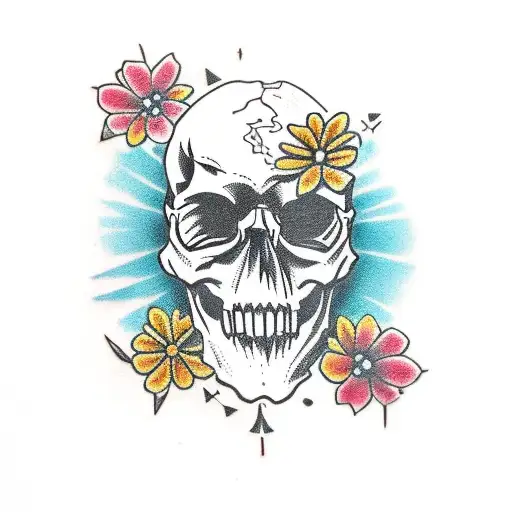 Worn Down Skull With Flowers Growing Out Of It