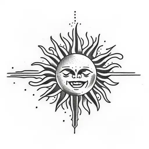 A Sun Surrounded By Mountains And Iroglyphs