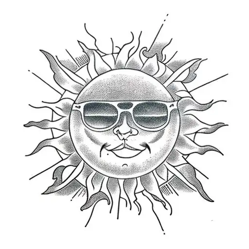 Sun With Long Rays Hippie Style