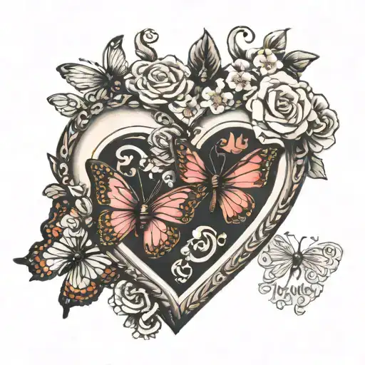 Heart Shaped Locket With Butterflies And Flowers With A Quote About Family