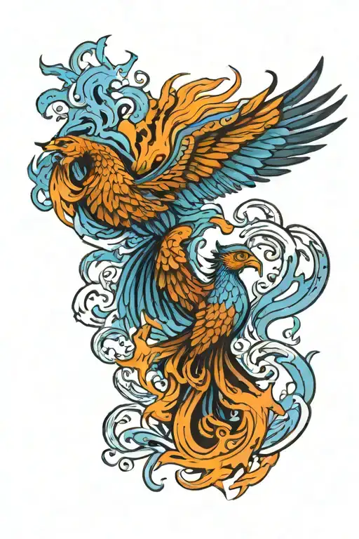 Double Phoenix Rising From The Ashes Symbolizing Rebirth With Blue Flames