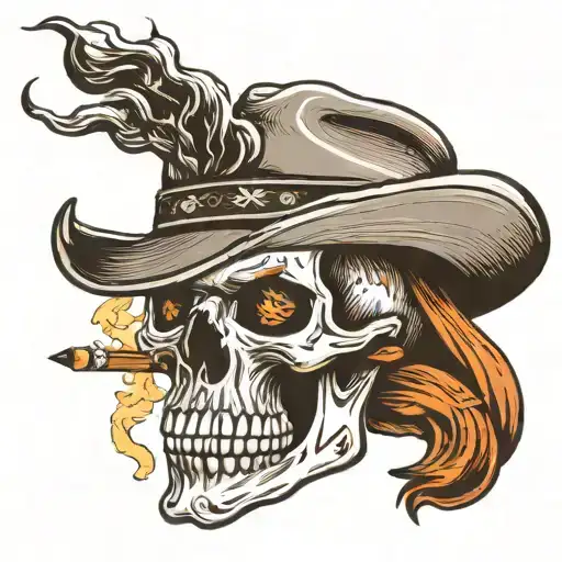 Skull With Cowboy Hat Smoking A Cigarette