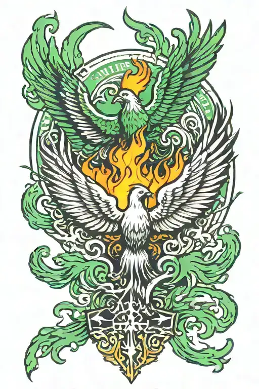 Phoenix Bird And Nuke Cross Together Both Green Flame