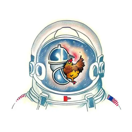 Chicken In Astronaut Suit Holding Helmet