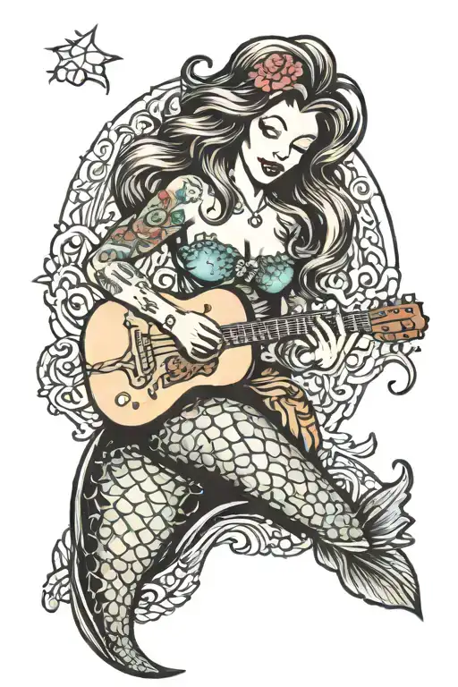 Mermaid Playing A Guitar