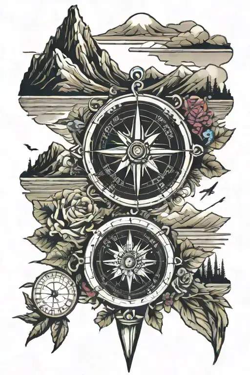Compass Surrounded With Mountain And River
