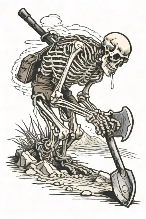 Skeleton Digging A Hole With A Shovel