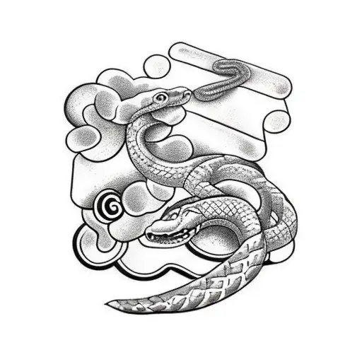 Snake With Poppy And Crescent